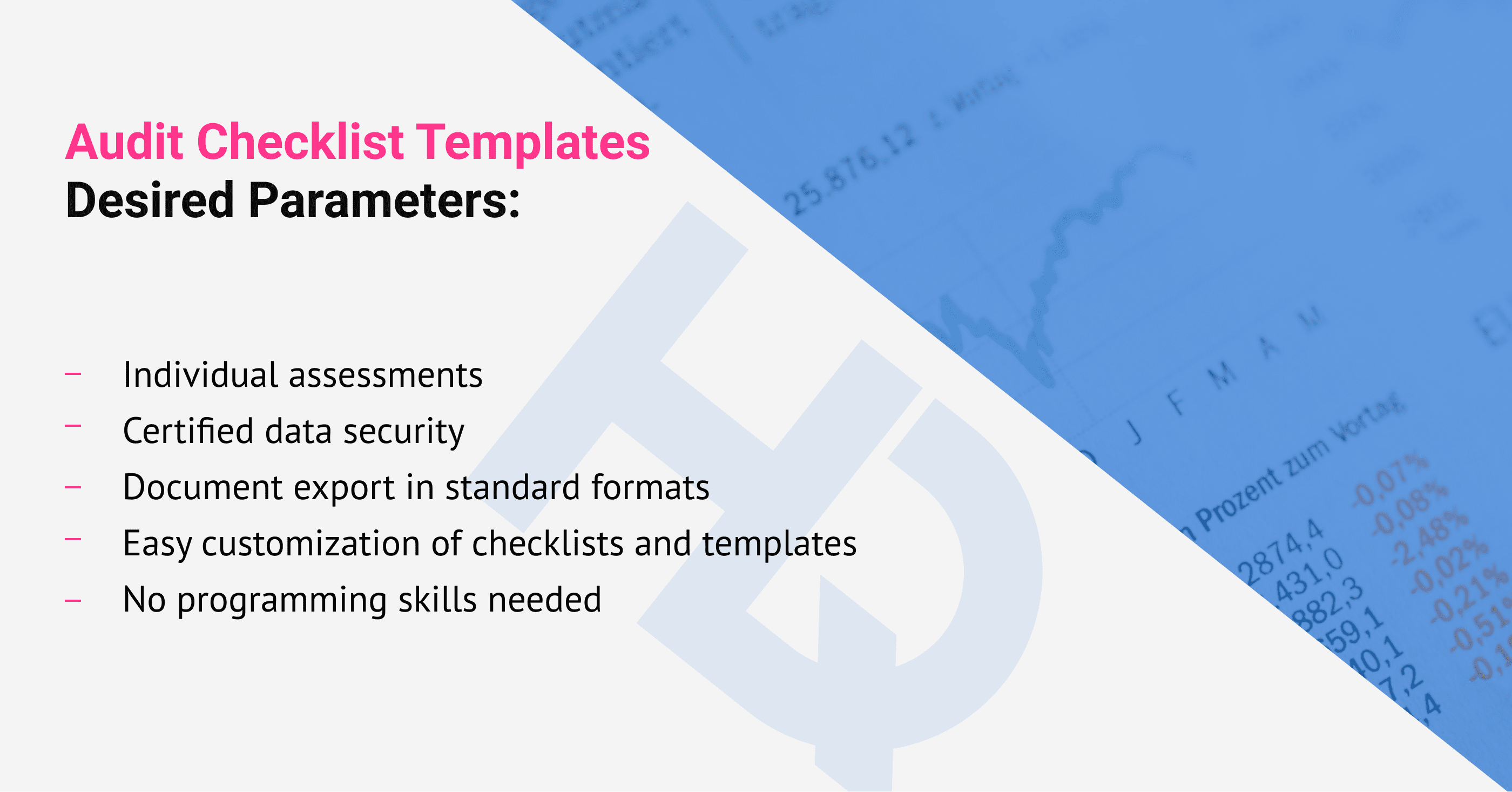Audit checklist templates features.