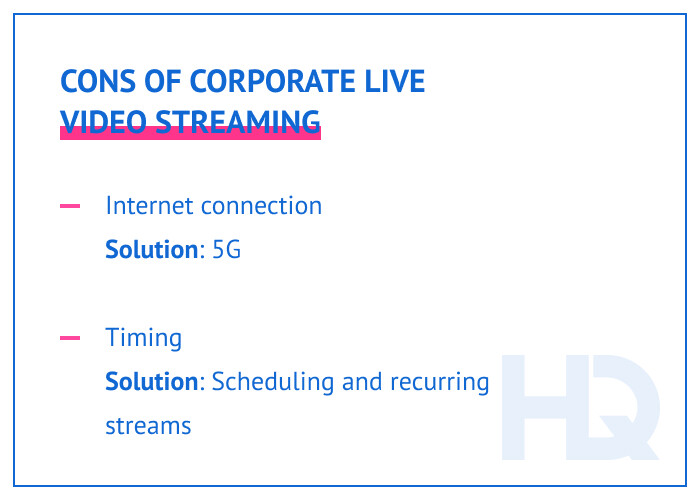 Cons of corporate live video streaming