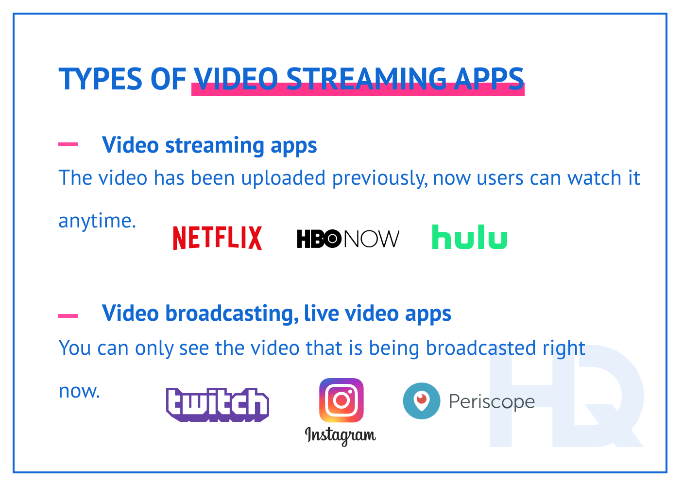 Types of video streaming apps.