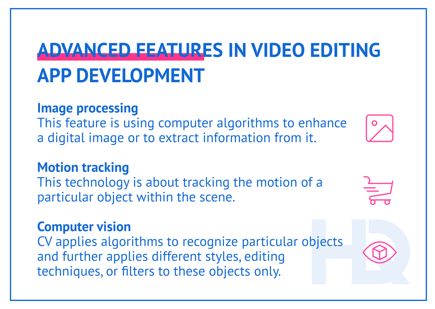 Advanced features in video editing app development.