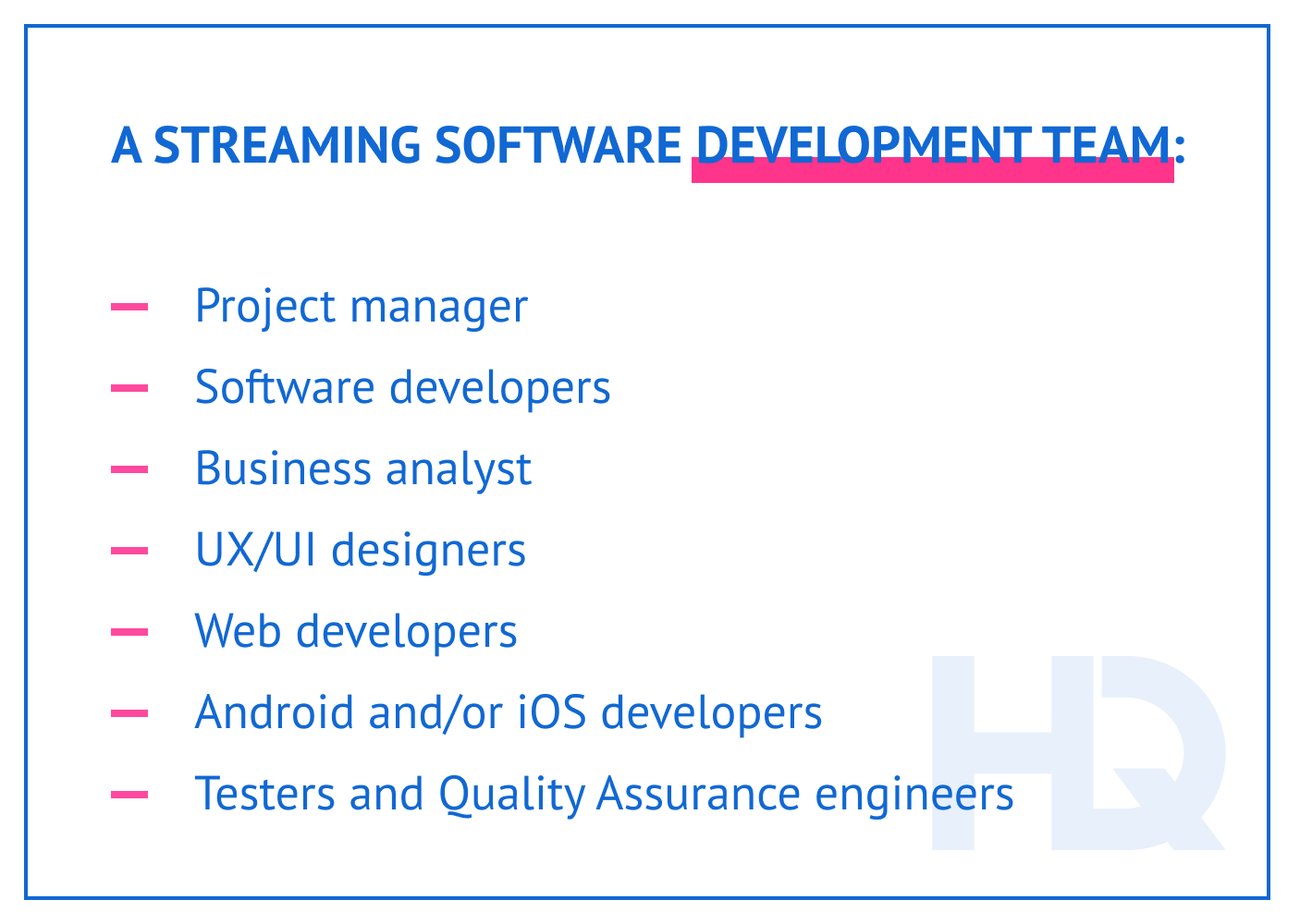 A streaming software development team: list of required specialists.