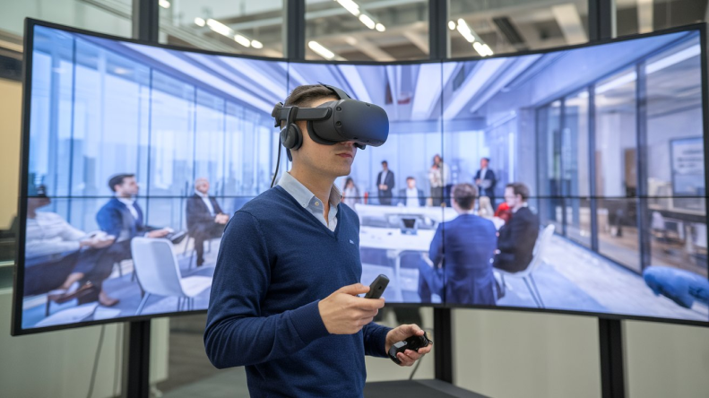 a photo of a man wearing a vr headset and holding  WKz bM TB6T2gk3F6HinQ C2lk6QqiR 29s9  m7SL0A 1 - Virtual Reality for Soft Skills and Leadership Training