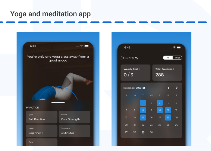 Pic 1. Yoga and meditation app - How to Build a Fitness App: Steps, Features &amp; Resources